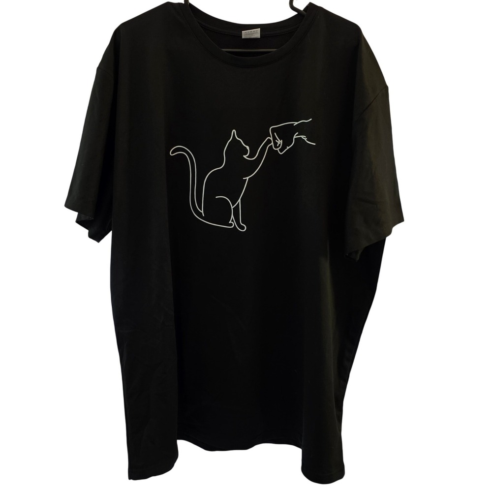 Black Cat Paw Hand Line‎ Art Graphic T-Shirt 3XL Minimalist Tee